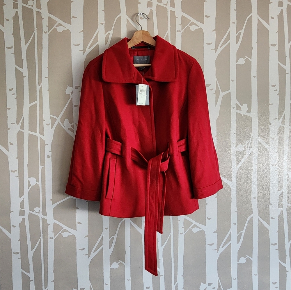 Anne Klein: Red Trench Coat with Belt